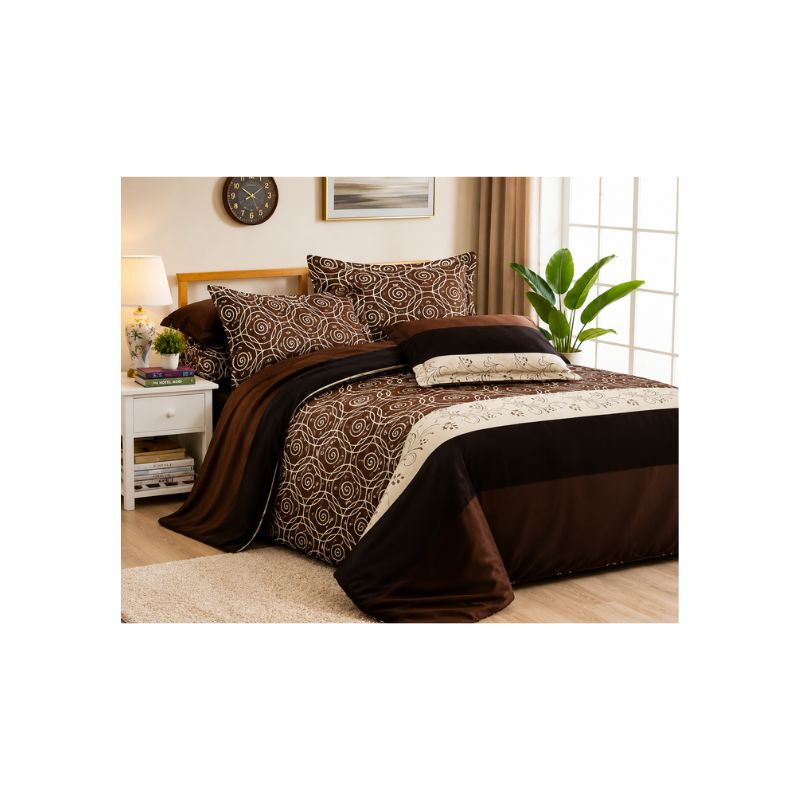 Queen Fitted Bedsheet Set – Brown Geometric Design