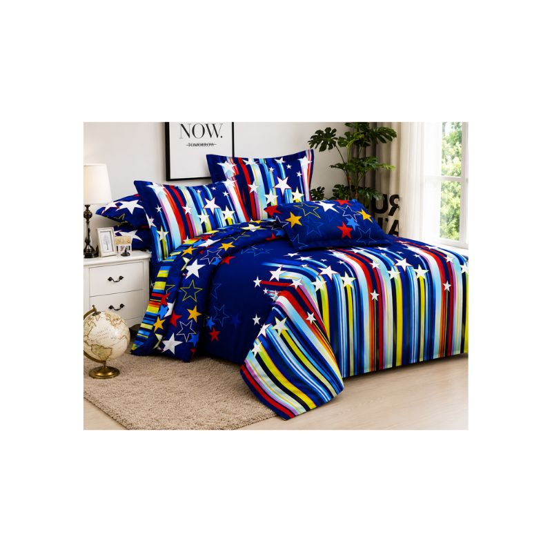 Single Fitted Bedsheet Set – Star & Stripe Design