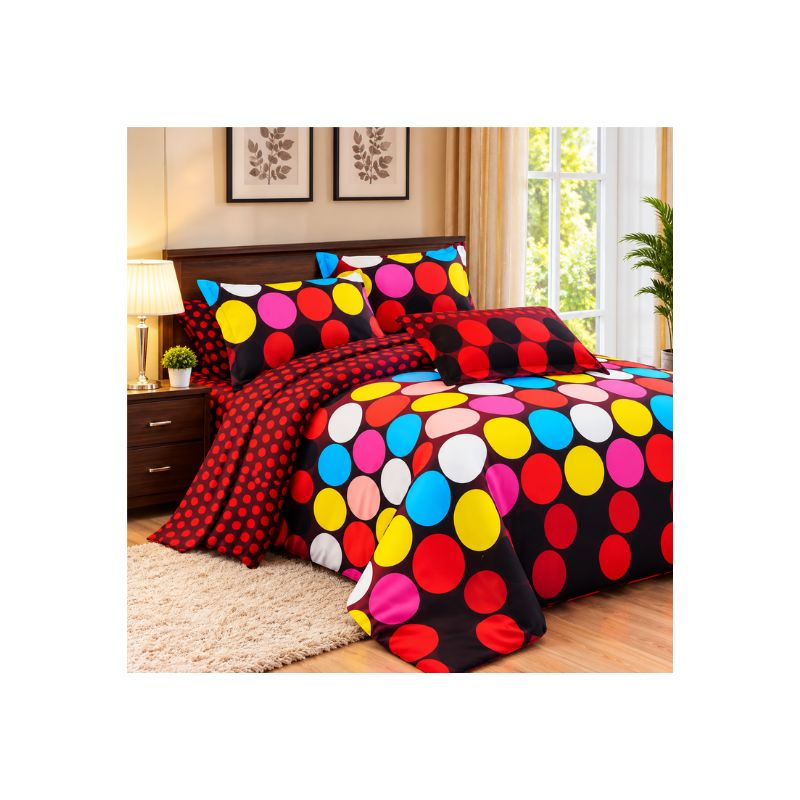 Queen Fitted Bedsheet Set – Colorful Polka Dot Design