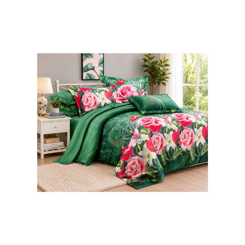 Queen Fitted Bedsheet Set – Elegant Floral Design