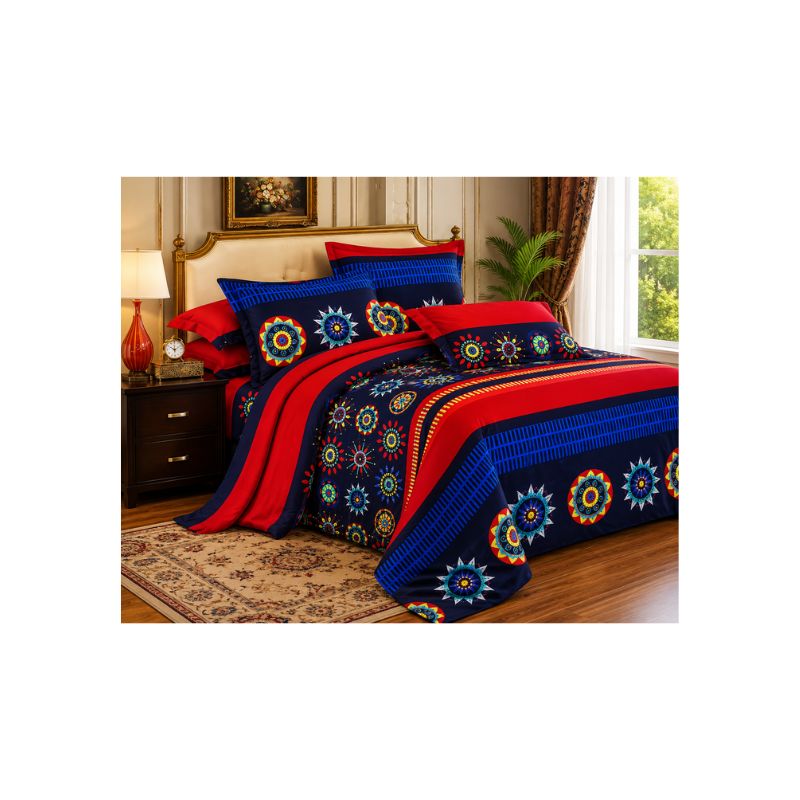 Queen Fitted Bedsheet Set – Elegant Geometric Floral Design
