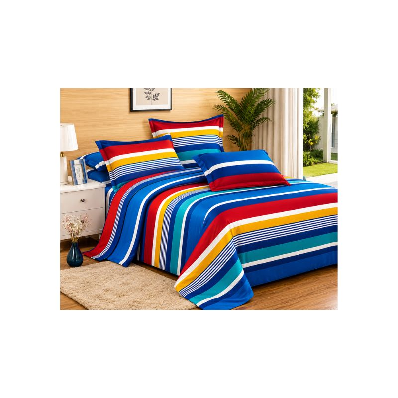 Single Fitted Bedsheet Set – Colorful Stripe Design