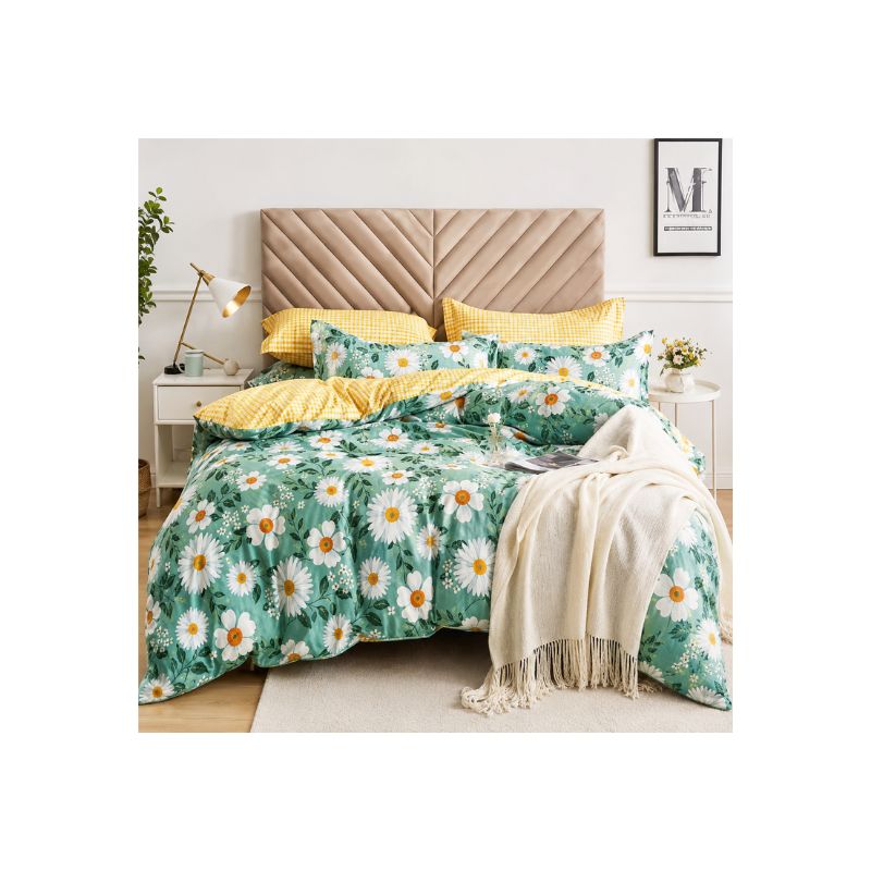 Queen Fitted Bedsheet Set – Fresh Daisy Floral Design