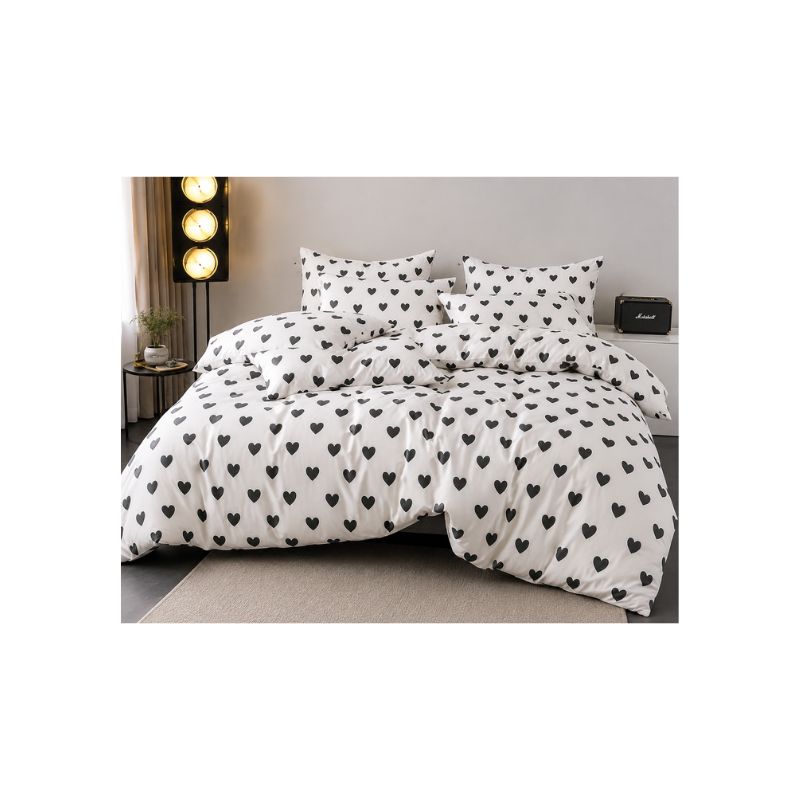 KING Fitted Bedsheet Set – Black Heart Design