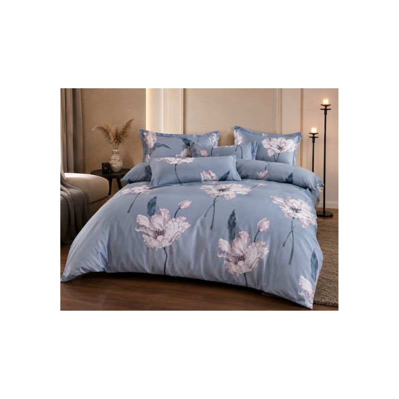 KING Fitted Bedsheet Set –Blue Floral Bedding