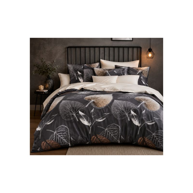 Queen Fitted Bedsheet Set – Elegant Black & Beige Floral Design
