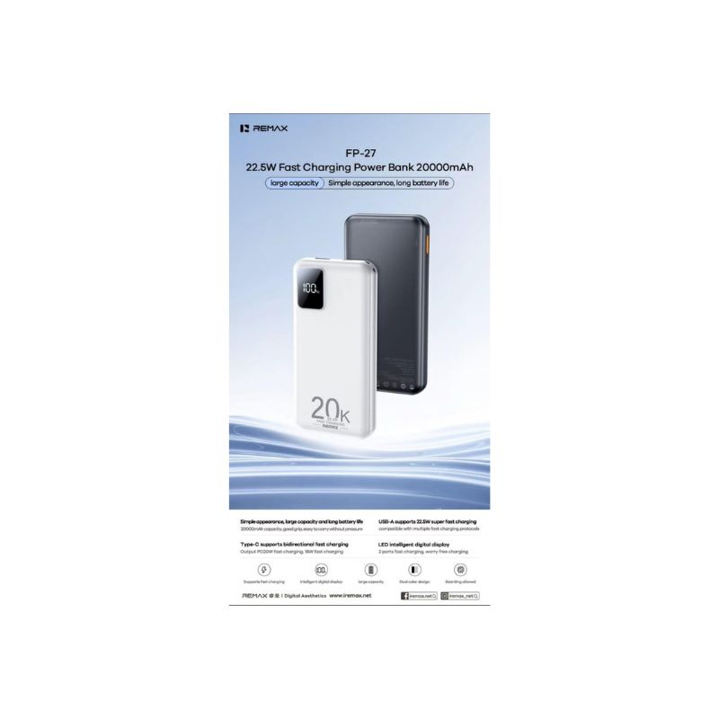 REMAX FP-27 20000MAH QC 22.5W PD 20W SUPER FAST CHARGE POWER BANK