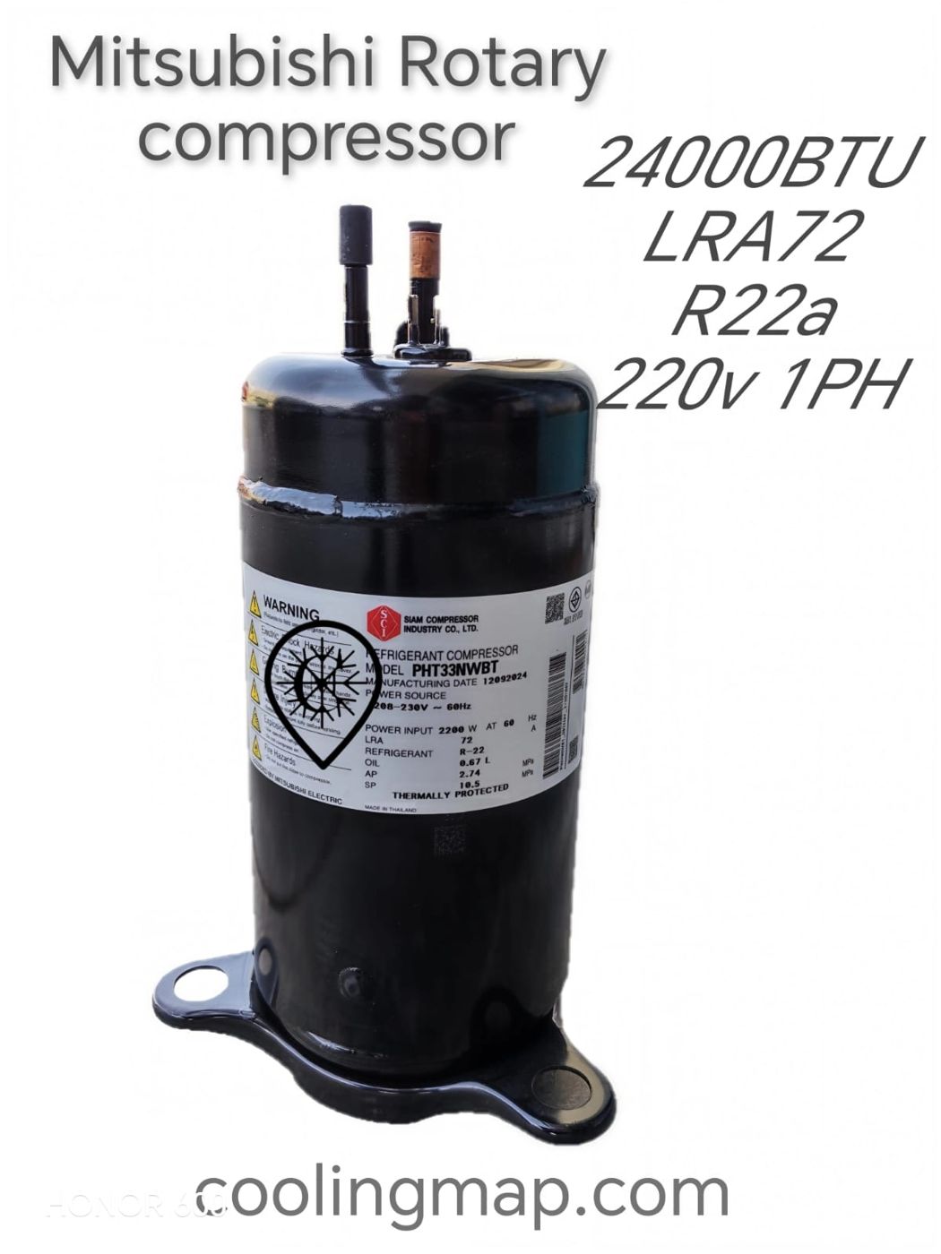 24,000 BTU Mitsubishi Rotary Compressor PHT33NWBT LRA72-208–230V-R22