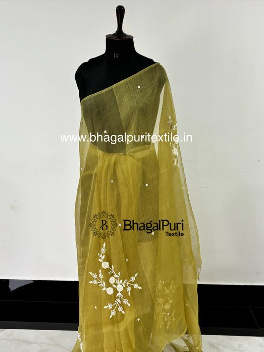 Royal Luxar Gold Hand-Beaded Organza Saree