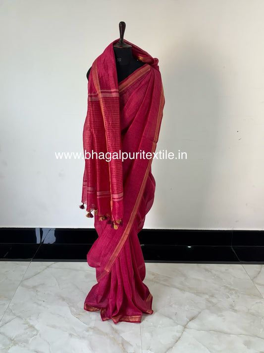 Burgundy Dream Weaver Premium Silk Linen Saree With Running Blouse 1M