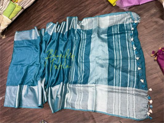 Linen Maha Pad Saree Silver