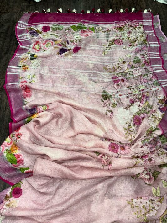 Linen Digital Print Saree