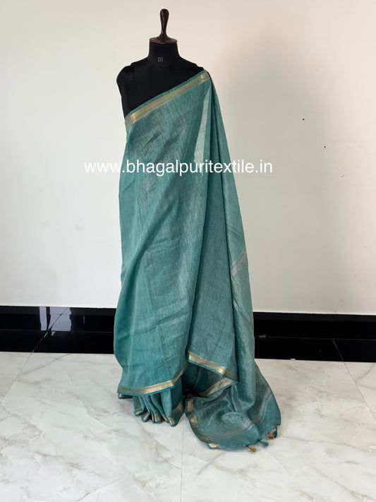 Beetle Green Moonlit Weave Silk Linen Saree With Running Blouse 1M
