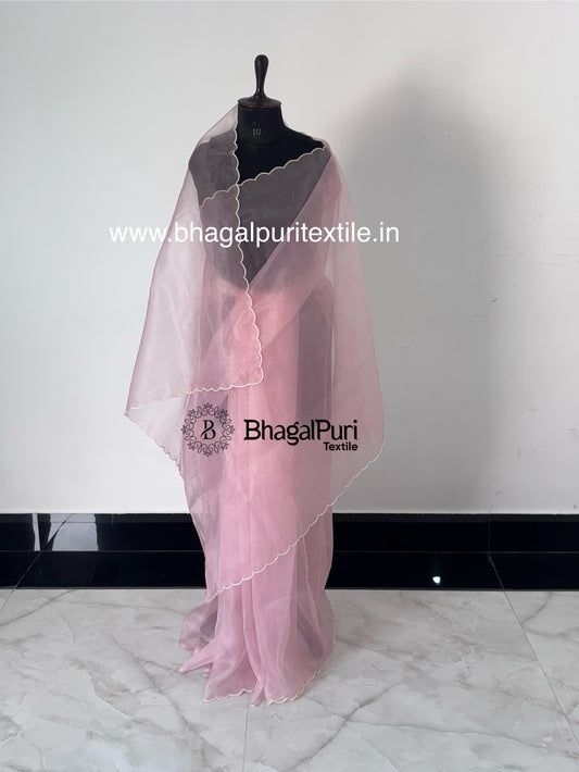 Lightweight Organza Saree with Designer Border – Modern Festive Style With Running Blouse 1m