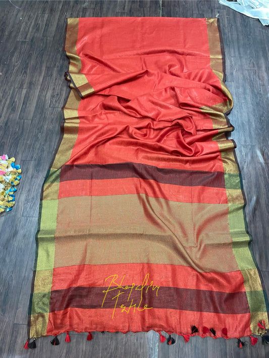 Dark Red Linen Saree