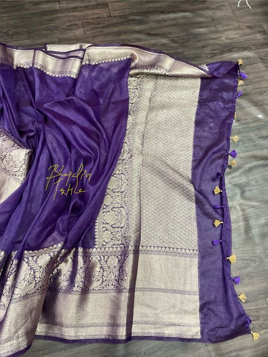 Linen Silk Banarasi Saree Lavender