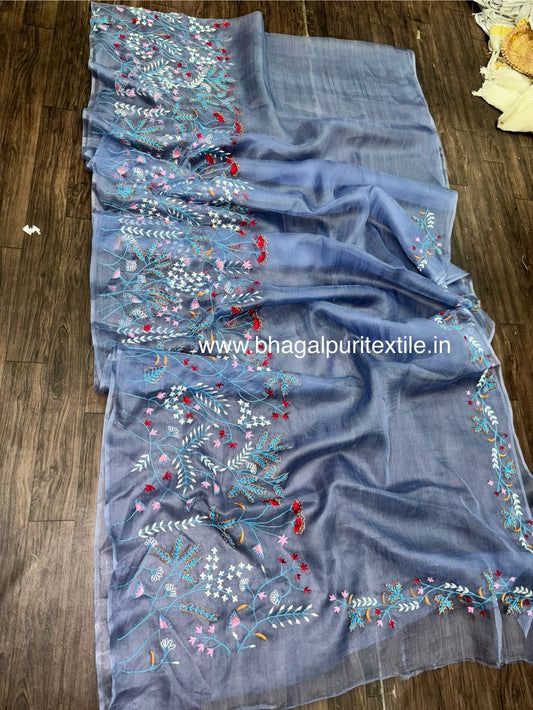 Azure Breeze Organza Silk Hand Embroidered Saree
