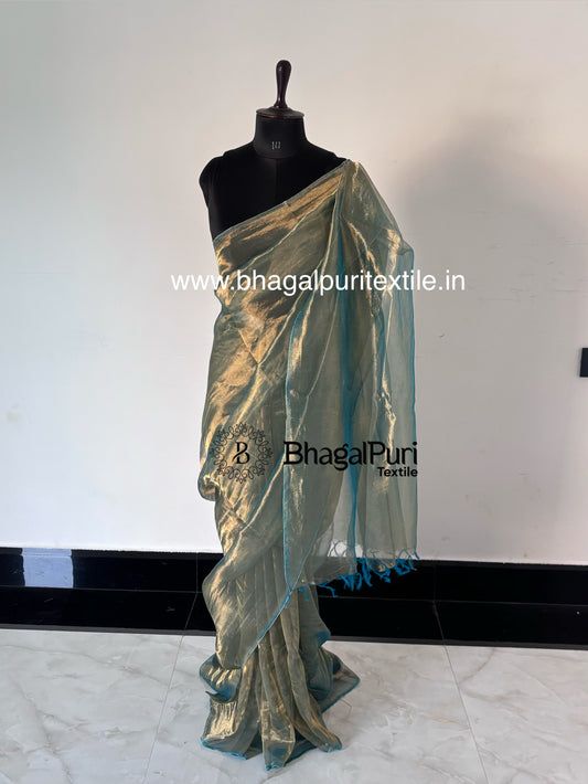 Velvya Turquoise Mist Tissue Silk Saree With Running Blouse 1M