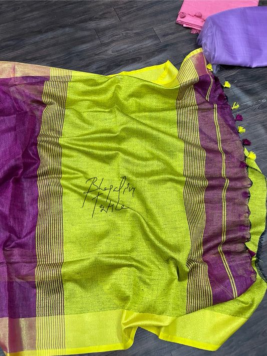 Platinate Purple Yarn Dye Linen Saree