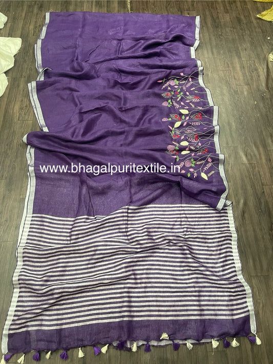 Regal Berry Handwoven Linen Saree