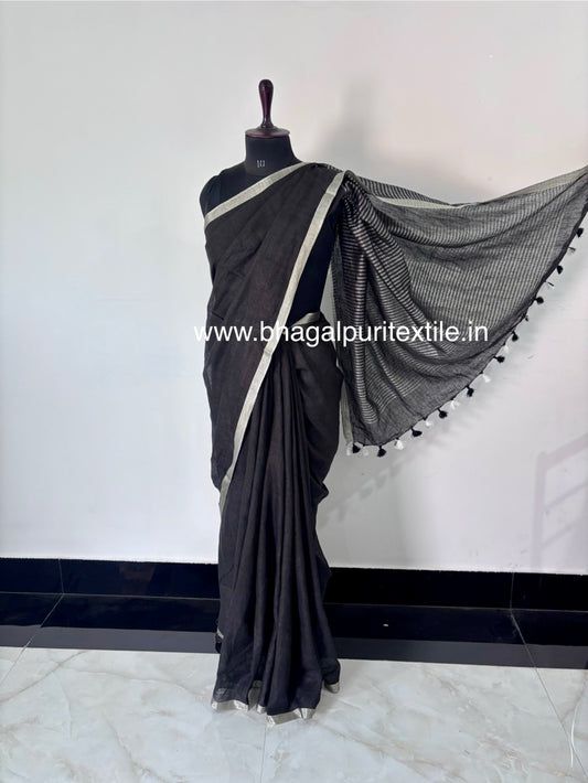 Tana Bana Linen Saree With Contrast Blouse 1 m