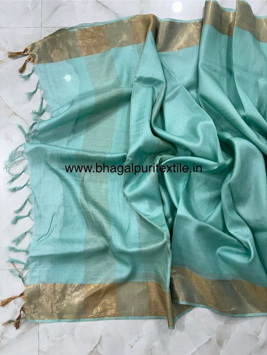 Sea Green Tussar Silk Saree