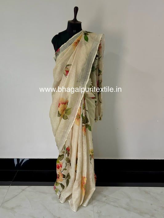 Gulzari Buta Linen Digital Print Saree