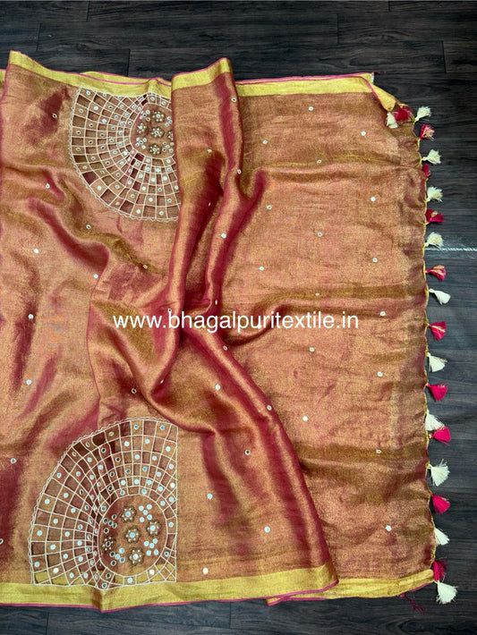 Tissue Linen Cutwork Saree