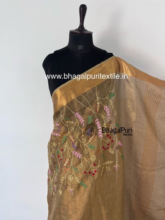 CopperGlow Handcrafted Tissue Saree With 1 m Work and Running Blouse 1m