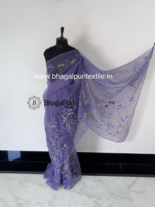 Aabira Organza Full 4.5 m Work Saree With Running Blouse 1 m