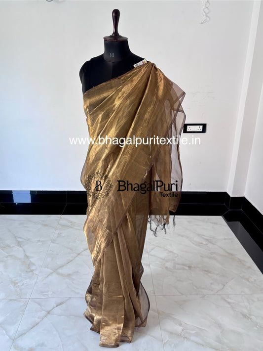 DuskyDrapes Pure Tissue silk saree in dark coffee with running blouse 1 m