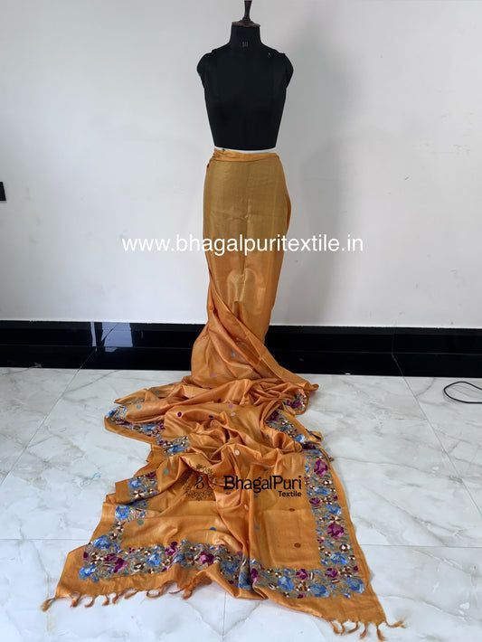 Pure Tussar Silk Saree with Digital Embroidery