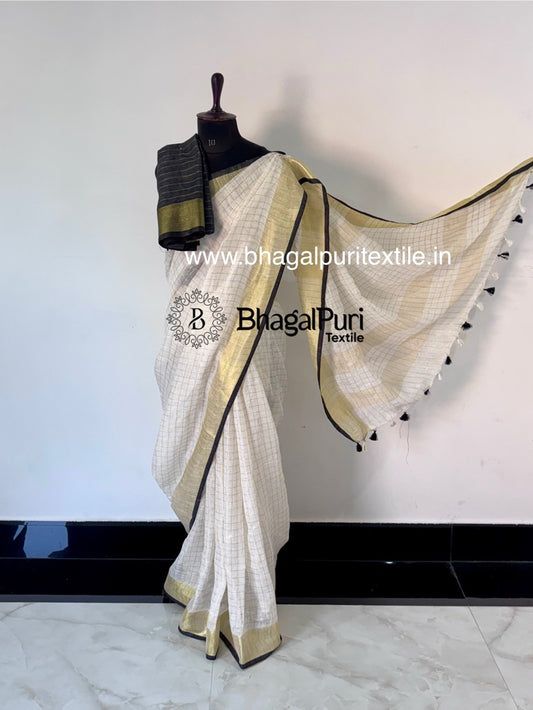 Onari – The Onam Charm Check Linen Saree
