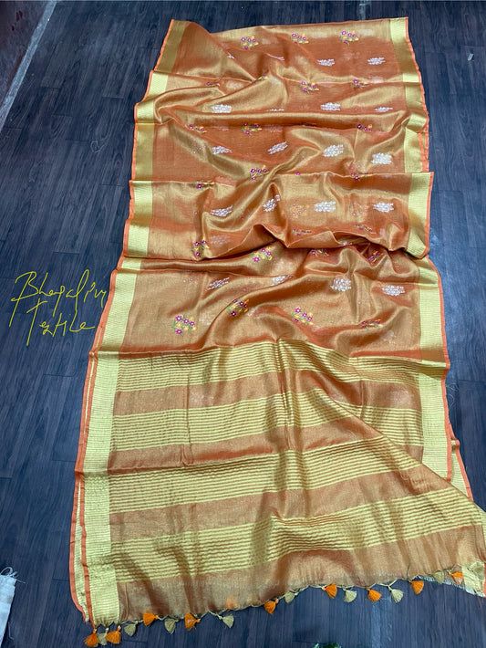 Tissue Linen Digital Embroidered Saree