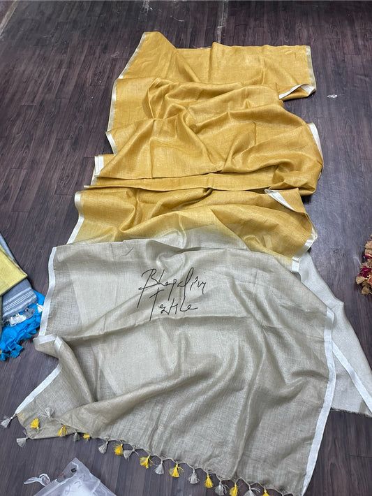 Linen Dual Tone Turmeric Warm Grey Saree