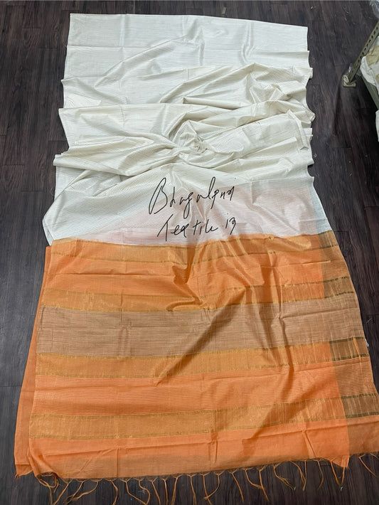 Bhagalpuri Soft Silk Cremish Orange Saree