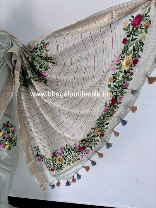 Karigari Saaz – Linen Silk Handwork Saree With Running Blouse 1M
