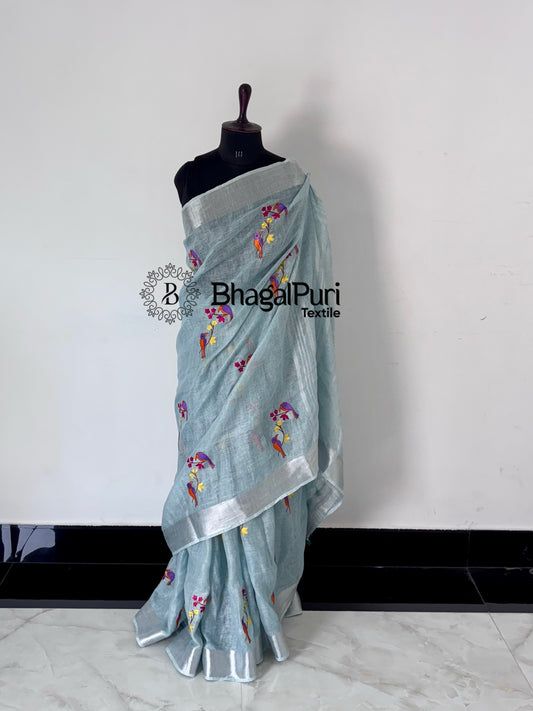 NeerJa – Silver Thread & Bird Tale Saree With Running Blouse 1m