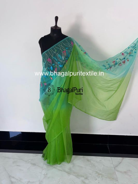 ZarSaaz – A fusion of Craft Organza Handwork Saree With 1.5m work & Running Blouse 1m