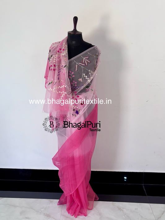 Zarvya Hand Embodied Organza Silk saree with 1.5 m work & Running Blouse 1m