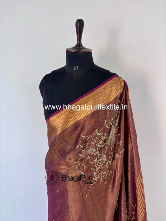 GlitterGlow Tissue Beads Buta With Running Plain Blouse Saree