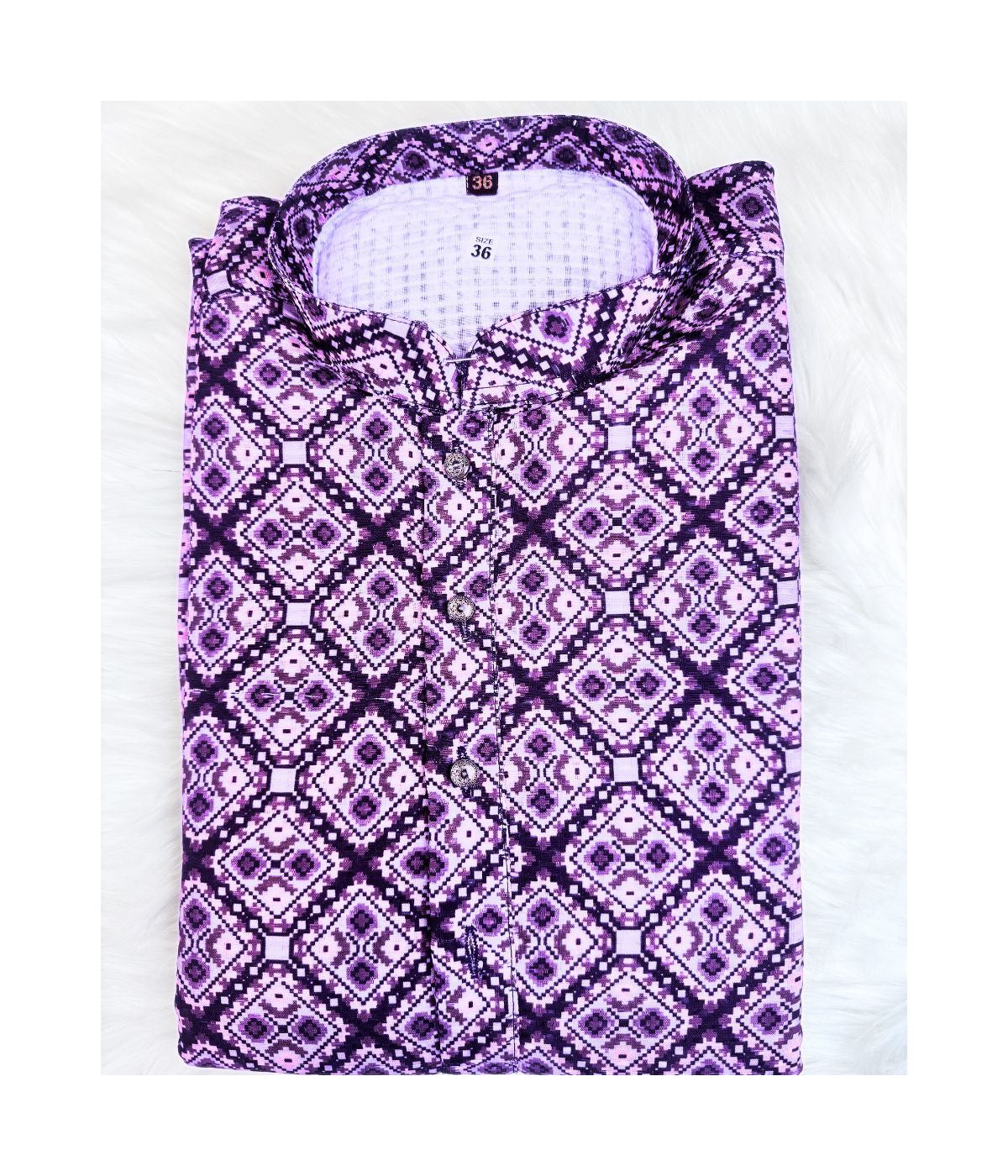 Men’s Stylish Printed Punjabi Kurta – Purple Diamond Pattern