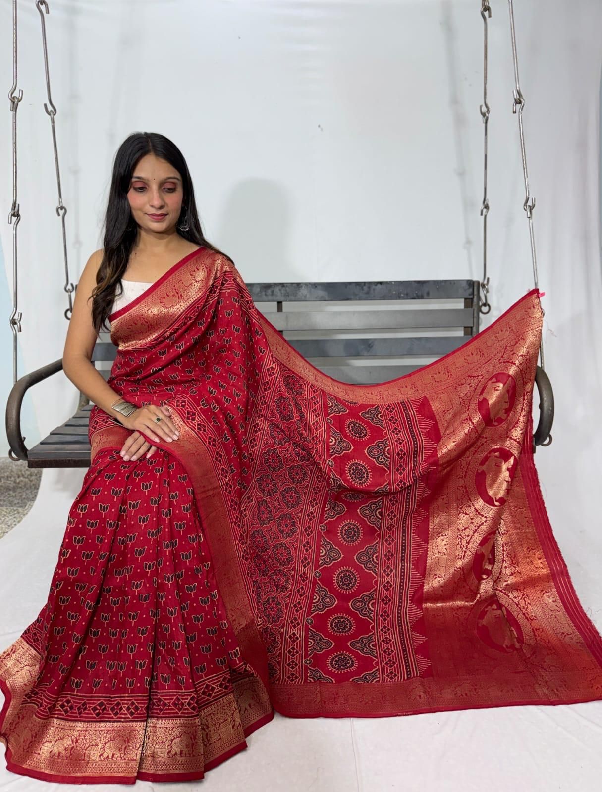 Rich Crimson Red modal silk saree