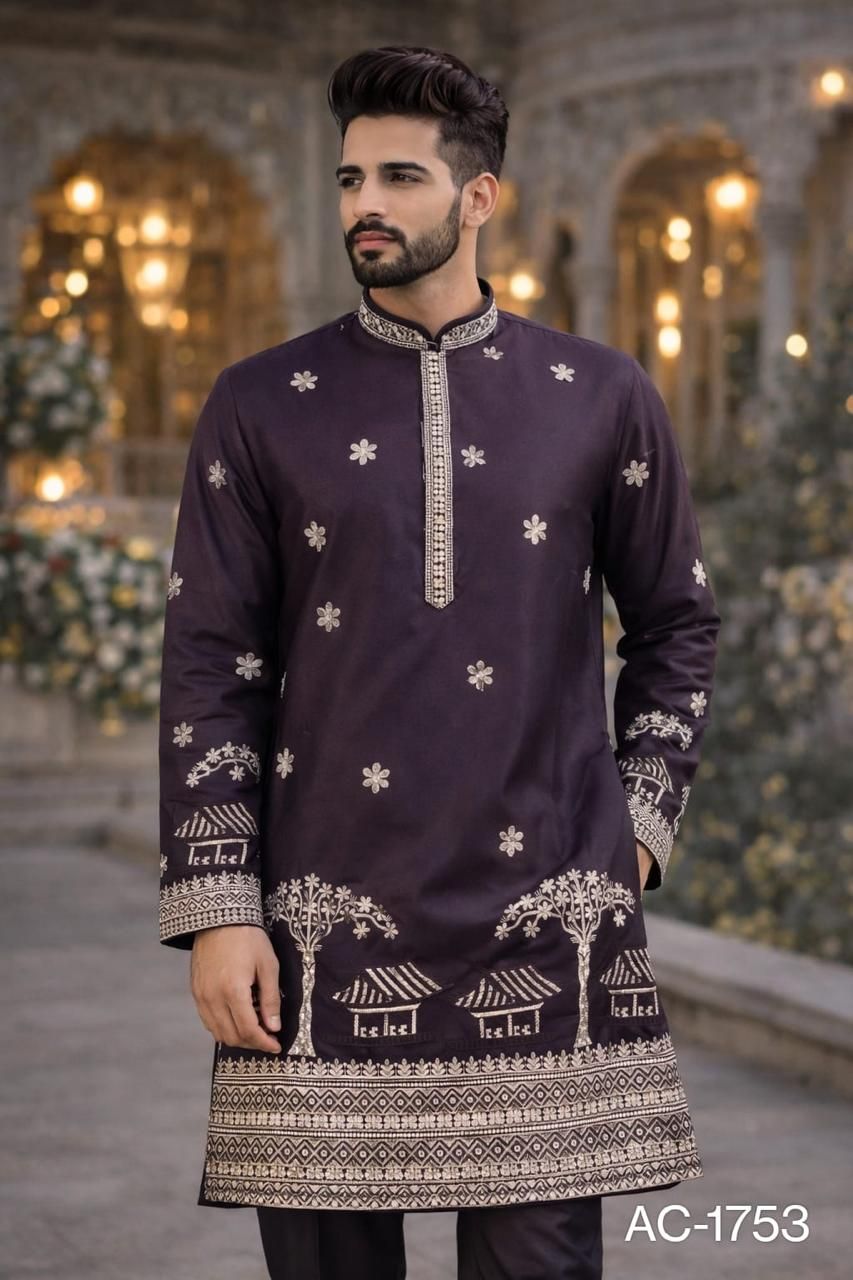 Royal Plum Heritage Embroidered Kurta