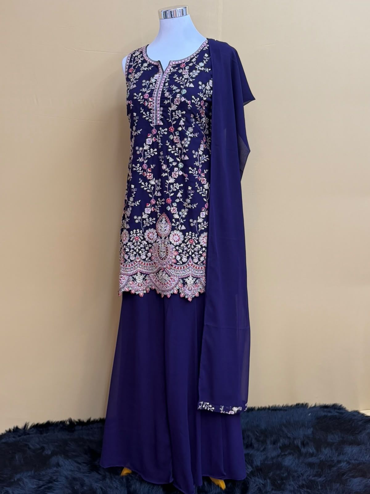 Royal Sapphire Embroidered Palazzo Suit Set
