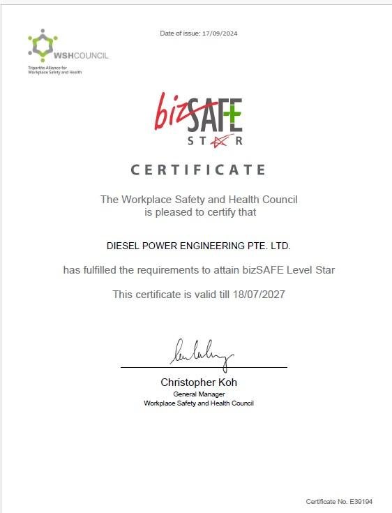 bizSAFE Star certificate