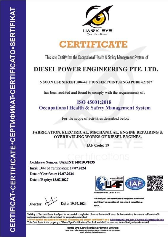 ISO 45001 certificate