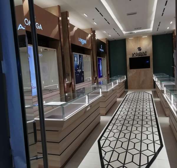 Watch boutique with marble inlay floor