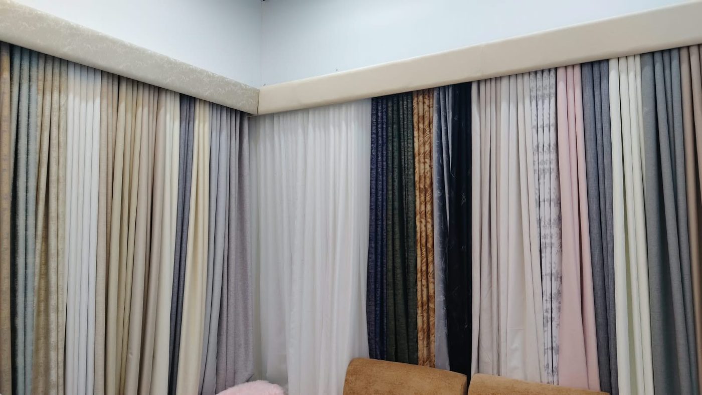 Curtain fabrics on display