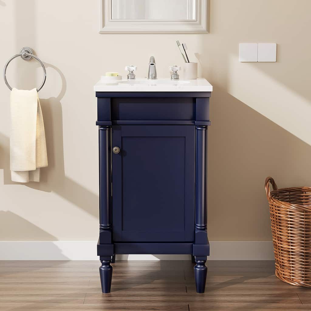 19-Inch Vintage Solid Wood Bathroom Vanity with Sink - Compact Design for Small Spaces